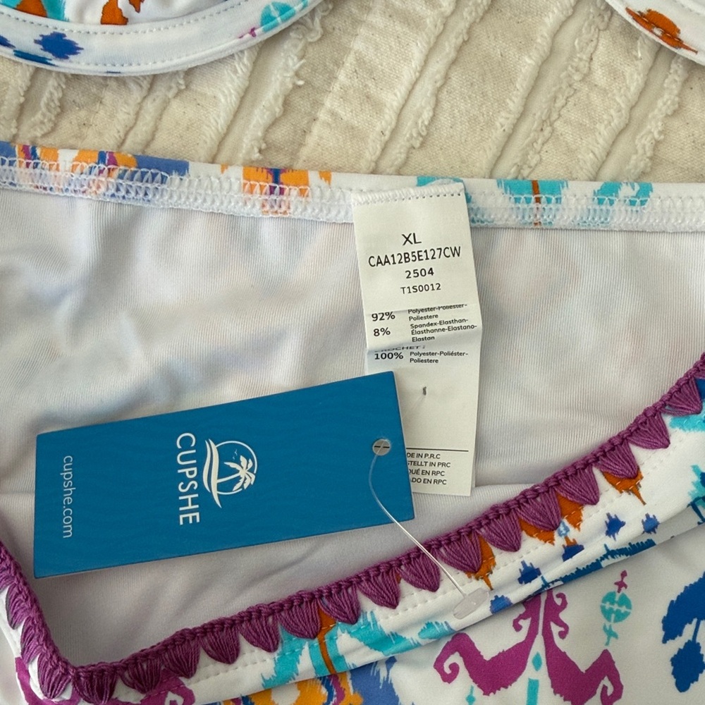 NWT White Multicolor Patterned Underwire Bikini Top and High Waist Bottoms - Picture 5 of 6